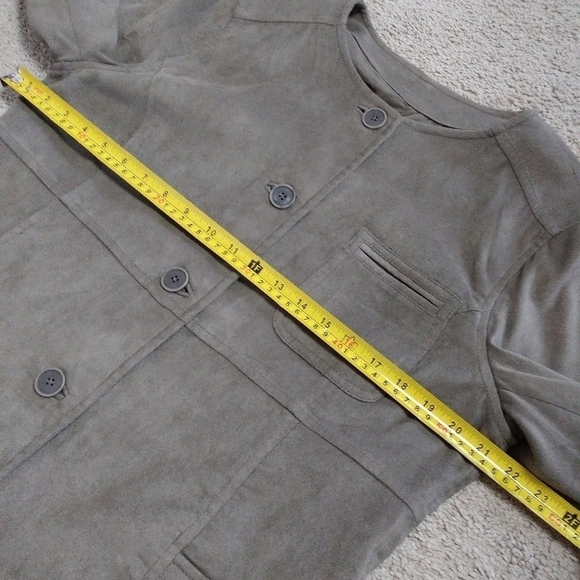J.Jill tall M lightweight jacket gray/tan midi y2k faux‎ suede fabric classic - Picture 5 of 8